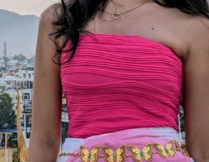 Pink &amp; White Tiered Lehenga Choli Set
