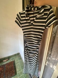 Striped Ruched Midi Dress