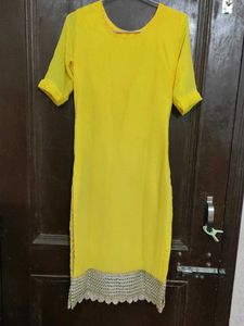 Yellow Mirror Work Kurta