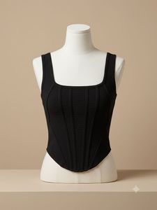 Sleek Black Square Neck Corset Top
