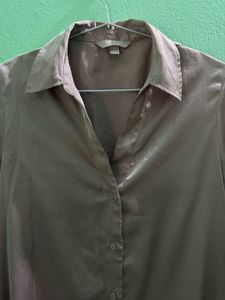 Silky Collared Button-Up Shirt