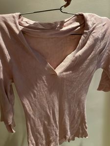 Peach V-Neck Knit Top