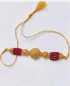 Elegant Gold Kamarband with Red Beads