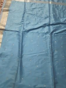 Beautiful Blue Saree with Silver Border