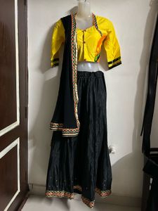 Vibrant Yellow & Black Lehenga Choli Set