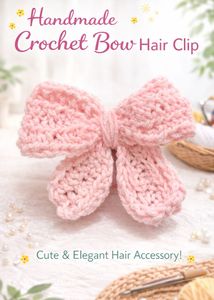 Homemade Pink crochet Bow Hair Clip