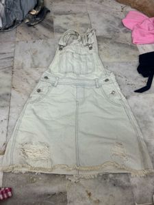 Distressed Denim Pinafore Dress