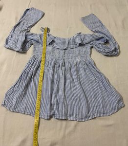 Blue Striped Off-Shoulder Smocked Top