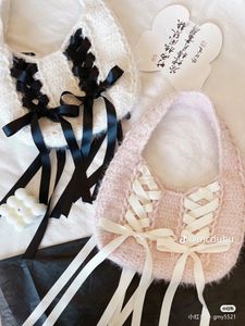 Cream Crochet Corset Bag with Pink Ribbons