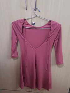 Chic Rose Pink 3/4 Sleeve Backless Dress