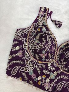 Sleeveless Embroidered Purple Blouse
