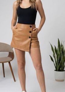 Tan Faux Leather Wrap Skirt