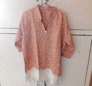 Orange Floral Print Kurta Top