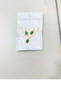 Gold-Tone Green Stone Pendant Necklace