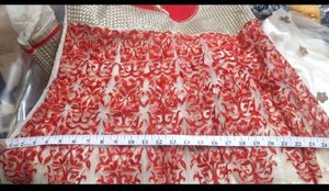Red &amp; Cream Embroidered Anarkali Gown For Weddings