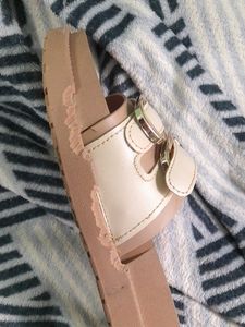 Stylish Beige Slides with Gold Buckles