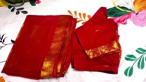 Elegant Red Silk Saree with Gold Border