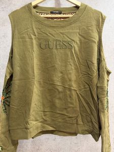 Guess Olive Green Cold Shoulder Sweatshirt