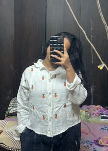 White Cotton Shirt with Pineapple Print