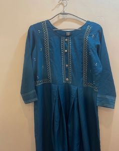 Teal Embroidered Kurti Dress