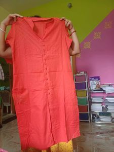 Women's Coral Cotton Kurta