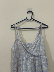 Lavender Daisy Print Tiered Mini Dress