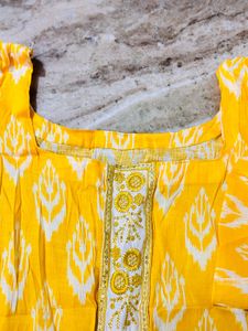 Bright Yellow Printed Kurta Set with Dupatta
