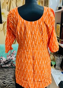 Vibrant Orange Ikat Print Kurta