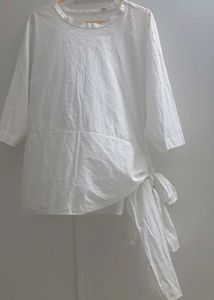 Chic White Tie-Detail Tunic Top