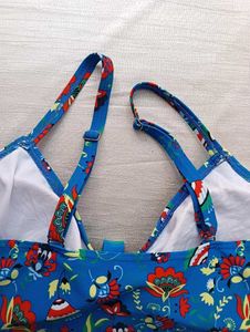 Blue Floral Print Bikini Top