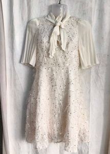 Sparkling White Dress with Bow Detail