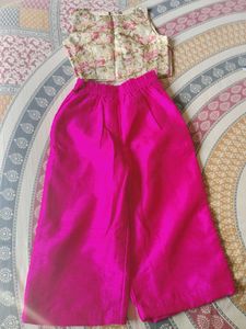 Vibrant Pink Palazzo Pants with Floral Top