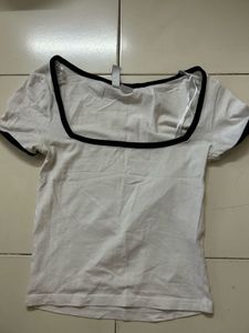White Square Neck Top with Black Trim