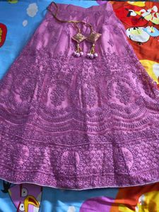 Embroidered Pink Lehenga with Can-Can & Designer S