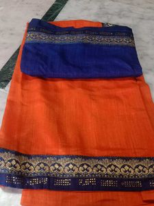 Orange &amp; Blue Embellished Saree