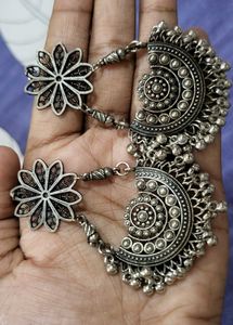 Oxidized Silver Floral Chandbalis