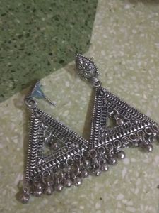 Oxidized Silver Mirror Jhumka Earrings