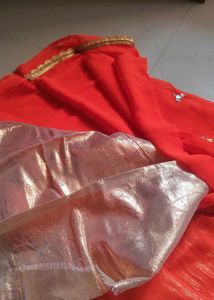 Orange Saree with Mirror Work