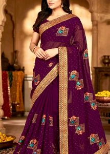 Elegant Purple Embellished Saree