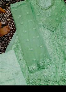 Unstitched Elegant Mint Green Embroidered Kurta Se