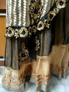 Elegant Black &amp; Gold Embellished Gown