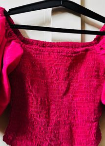 Fuchsia Smocked Puff Sleeve Top