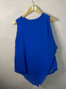 Cobalt Blue Asymmetrical Pleated Hem Top