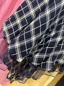 Elegant Navy Blue Checkered Dress