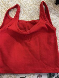 Red Ribbed Tank Top