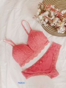 Peach Lace Bra and Panty Set