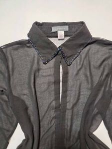 Elegant Black Beaded Sheer Blouse