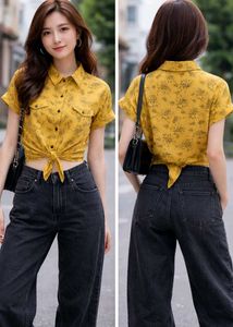 Stylish Yellow Floral Crop Shirt