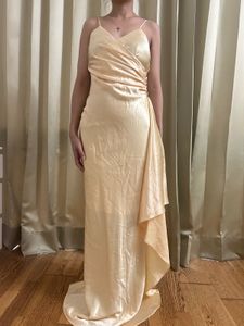 Champagne Satin Ruched Draped Gown