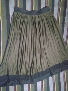Olive Green Pleated Ethnic Skirt